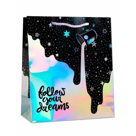 Пакет подарочный голографический 23*27*11,5см Follow your dreams