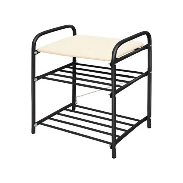 Полка для обуви 2 секции 500*330*450мм металл сиденье винил черный/матовый черный Б1 (1)