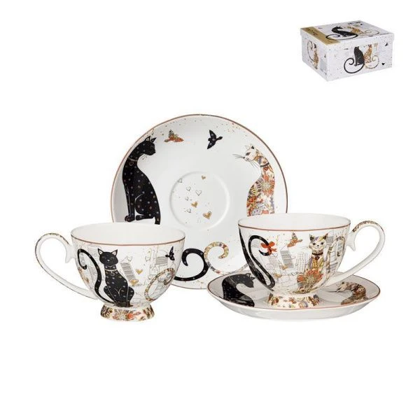 Чайный набор 4пр фарфор ПАРИЖСКИЕ КОТЫ на 2 персоны 250мл (12)