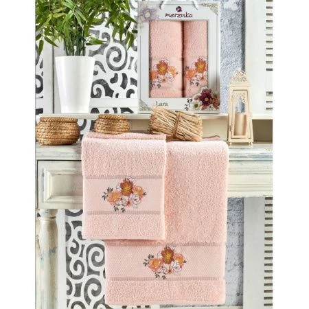 Набор полотенец махровые 2пр 50*90/70*140см MERZUKA LARA пудра 380гр подар.уп.