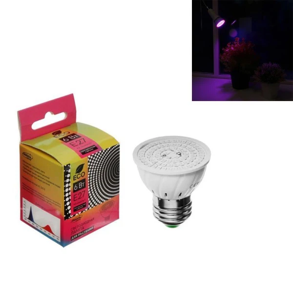 Фитолампа светодиодная биколорная E27 6Вт IP44 220В Luazon (200)