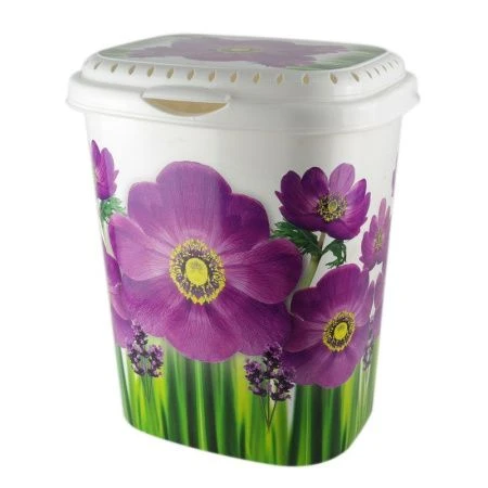 Корзина для белья 55л пластик ФИАЛКА белый с крышкой 35*56*44см (8)