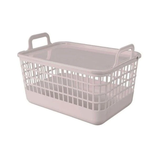 Корзина для белья 12л 320*224*210мм пластик КОВОс крышкой светло-бежевая (16)