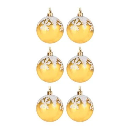 Набор шаров 6шт 6см с декором , золото с белым, пластик СНОУ БУМ