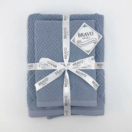 Набор полотенец махровых 2пр 50*70/70*120см Ромб синий 400гр м7792_01