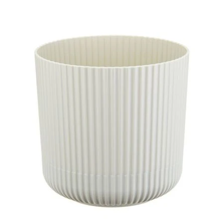 Кашпо 1,6л d140мм пластик ВЕЛЬВЕТ с пристегнутым поддоном белый ротанг (12)