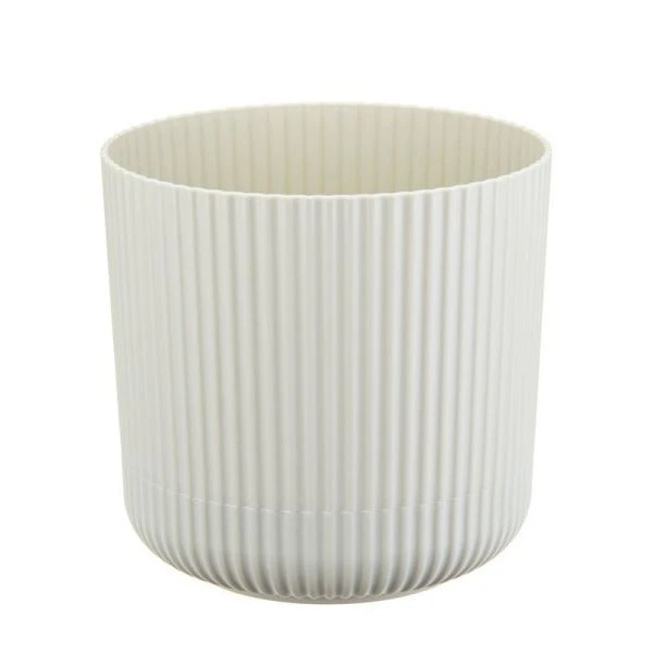 Кашпо 1,6л d140мм пластик ВЕЛЬВЕТ с пристегнутым поддоном белый ротанг (12)