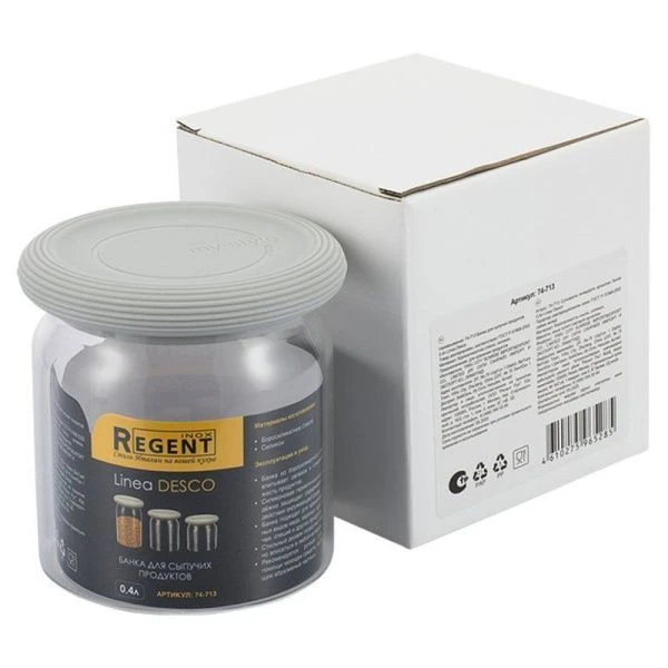 Банка для сыпучих продуктов 400мл стекло Desco с силикон.крышкой 74-713 (24)