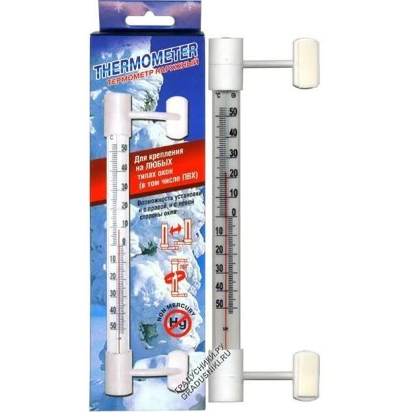 Термометр уличный оконный 20*6см пластик ЛИПУЧКА Т5 в картоне (40/100)