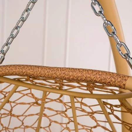 Кресло подвесное ДОБРЫНЯ Home с ротангом 180*145*190см металл бежевое, Лен подушка (max нагр.200кг)