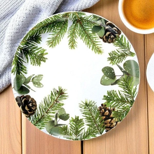 Тарелка бумажная 18см С Новым годом! еловые ветки (10)