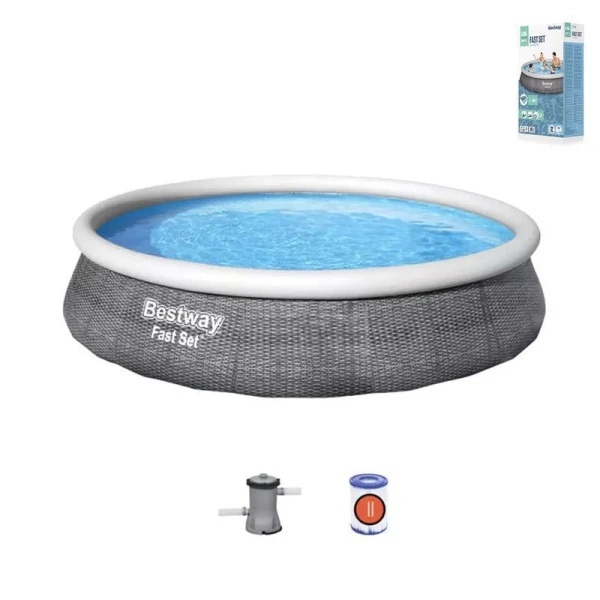 Бассейн с надувным бортом круглый ПВХ Fast Set 396*84см 7340л + фильтр-насос 57376 (1)