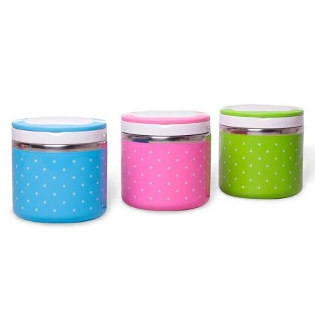 Ланч-бокс 680мл 11,5*12см нерж.сталь/пластик (голубой, салатовый, розовый) (24/48)