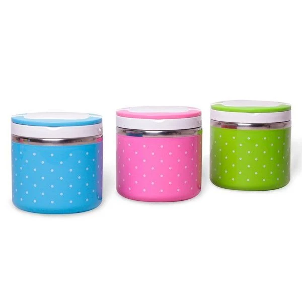 Ланч-бокс 680мл 11,5*12см нерж.сталь/пластик (голубой, салатовый, розовый) (24/48)