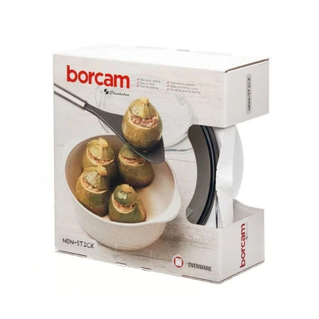 Форма для запекания 2,1л 26,6*22,2см стекло БОРКАМ круглая с крышкой керамическое АП кремовая 59003C