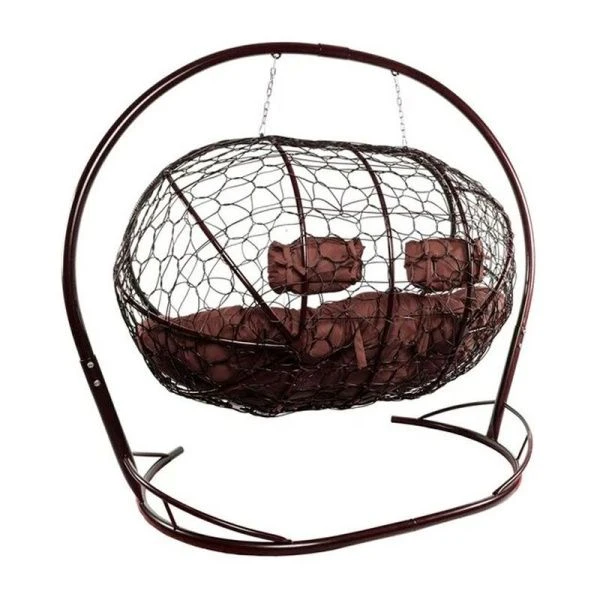 Диван подвесной Лежебока с ротангом 113*214*184см металл корич,коричневая подушка (max нагр.200кг)