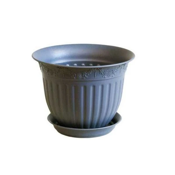 Горшок цветочный 6л d29см пластик ВИНОГРАД с поддоном антрацит 5PL0161 (10)