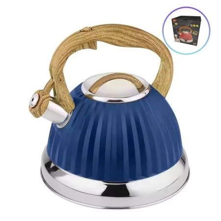 Чайник со свистком 3л нерж.сталь синий, для всех видов плит (12)