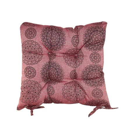 Сидушка на стул (табурет) 40*40(+-5 см) лён ТАРЕЛОЧКИ БОРДО с завязками LeSonnet арт. 16 ВЫВОД