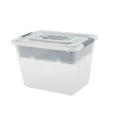 Ящик для хранения 18л 38,1*29*27,3см пластик Bergen с лотком и ручкой натуральный (8)