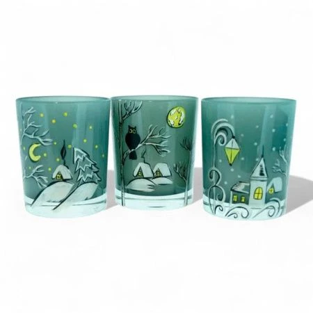 Подсвечник стеклянный с декором СНЕЖНАЯ СКАЗКА-МИКС белый