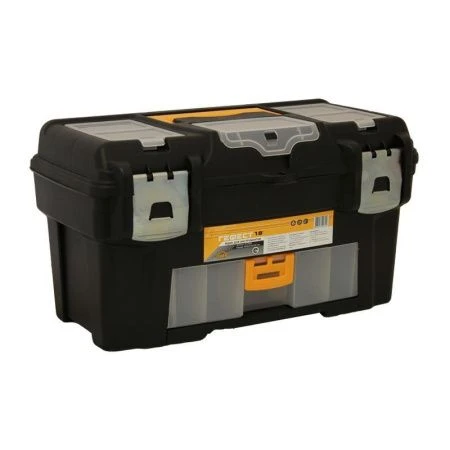 Ящик для инструментов 235*250*430мм пластик ГЕФЕСТ 18' черный с желтым с консолью и секциями, мет. замки (6) Ящик для инструментов 235*250*430мм пластик ГЕФЕСТ 18' черный с желтым с консолью и секциями, мет. замки (6)