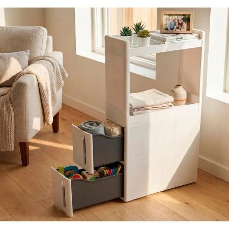 Стойка на колесах узкая 2ящика + 2секции 45*17*84,5см пластик АЛЬБА Белый (1)