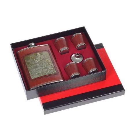 яяяНабор подарочный нерж.сталь 6пр (фляжка 250мл,4 стопки 30мл,воронка) 21*4*17см нерж.сталь