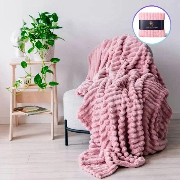 Плед 150*200см велсофт 300GSM полоска 2,5мм розовая пудра JC-17902 (12)