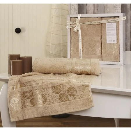яяяНабор полотенец 2пр 50*90/70*140 махровые Karna ROSE GARDEN (Бежевый)