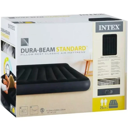 Матрас надувной двухместный флок ПВХ 203*152*25см с подголовником, встр.насосом 220В, до 272кг (3)