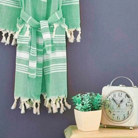 Халат пештемаль 100% хлопок с капюшоном SULTAN L ментоловый