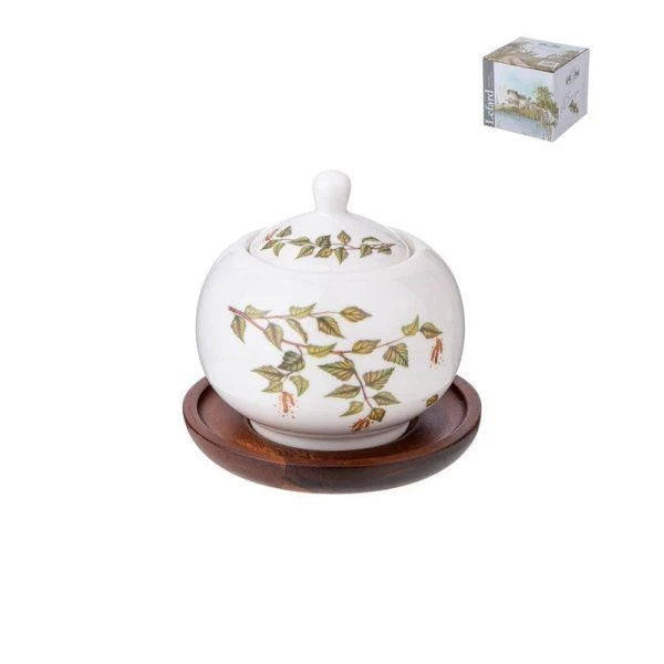 Сахарница 380мл фарфор БЕРЁЗКИ на дер.подставке подар.уп. (36)