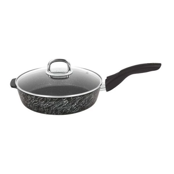 Сковорода 24см алюминий АП ГРАЦИЯ с несъемной ручкой стекл.крышкой черный/серебро (6)