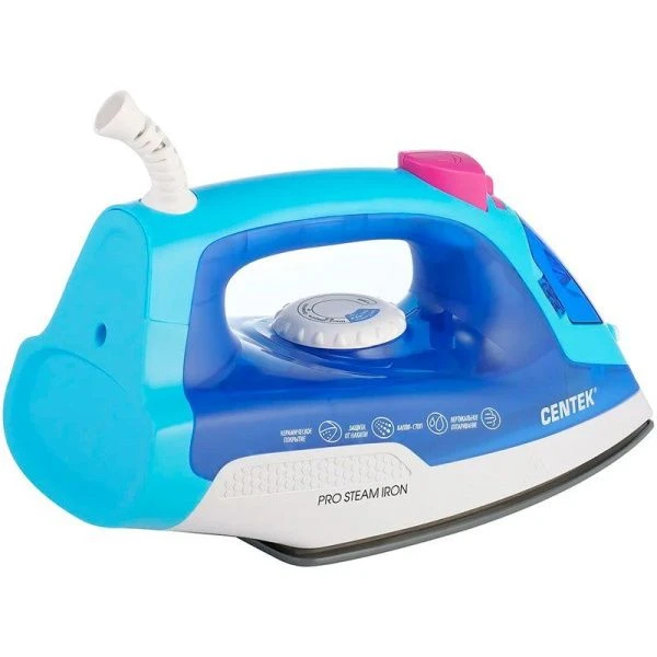 Утюг 1800Вт Centek CT-2348 синий/фиолет, КЕРАМИЧЕСКАЯ подошва, паровой удар, самоочистка, 200мл