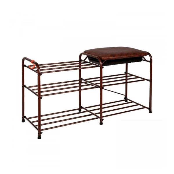 Полка для обуви 3 секции 89*30*48см металл АЛЬФА 33 каркас, сиденье с ящиком медный антик (1)
