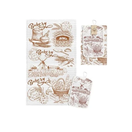 Кухонный набор 2пр (полотенце 35*60, прихватка 14*22) вафельные ВЫПЕЧКА ВИНТАЖ шелкогр. арт НК-71-В-