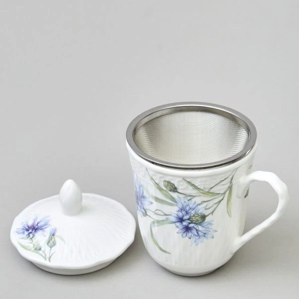 Кружка заварочная 350мл фарфор ВАСИЛЬКИ с крышкой и мет.ситом (36)