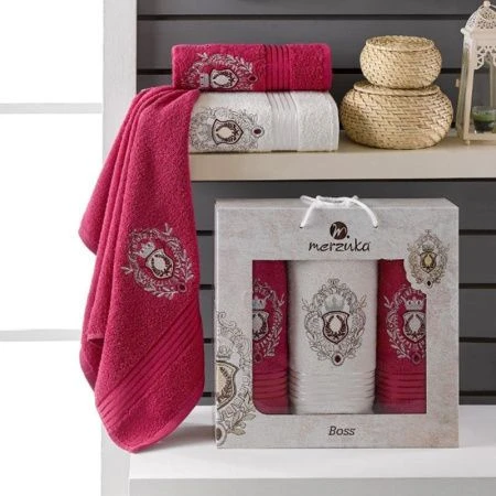 Набор полотенец махровых 3пр 50*80*2/70*130см MERZUKA BOSS бордовый 380гр