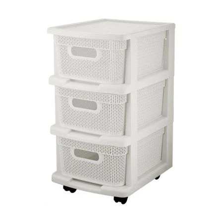 Комод 3-х секционный 37*30*56,3см пластик Ajur белое облако с корзинами на колесиках (1)