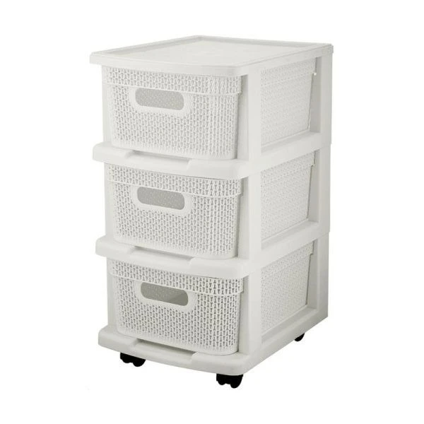 Комод 3-х секционный 37*30*56,3см пластик Ajur белое облако с корзинами на колесиках (1)