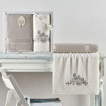 яяяНабор полотенец 2пр 50*90/70*140 махровые Karna ELVIN (Стоне)