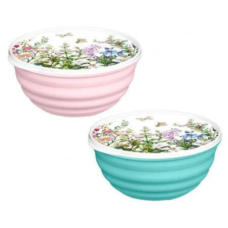 Миска 1,1л пластик Latina с декором ЦВЕТУЩИЙ ЛУГ микс с крышкой (12) 223111690/00
