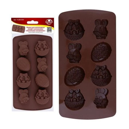 Форма для шоколадных конфет 22*11,5*2,5см силикон ПАСХАЛЬНОЕ НАСТРОЕНИЕ VL80-504 ВЫВОД