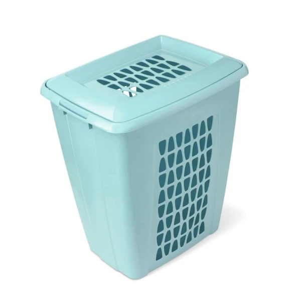 Корзина для белья 45л пластик МОЛЕТТА бирюзовая прямоугольная с крышкой С701БИР (5)
