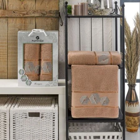 Набор полотенец махровые 2пр 50*80/70*130см MERZUKA HEXAGON коричневый подар.уп.