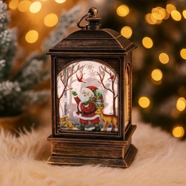 Фонарь новогодний Дед Мороз пластик 13*7см бронза, работает от батареек JC-15154 (240)