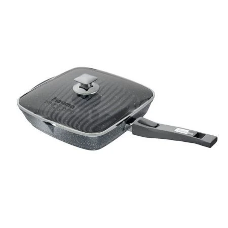 Сковорода-гриль квадратная 28*28см алюминий АП ГРАНИТ с ручкой, стекл.крышка (6)