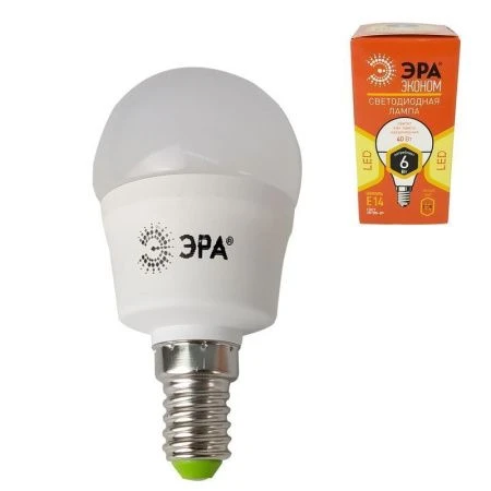 Лампа светодиодная стекло ЭРА LED smd P45-6w-827-E14 (тепл.свет) ВЫВОД