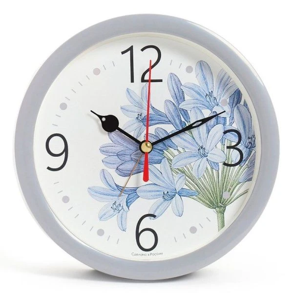 Будильник 15см кварц РУБИН Агапантус светло-серый (20)